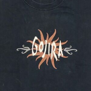 Gojira double sided band shirt. Gildan Black Tee with Brown and White Graphic- L